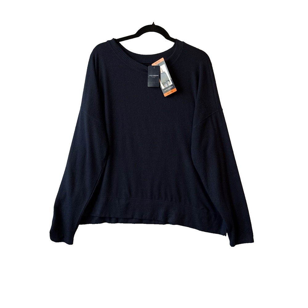 Lucky Brand NWT Navy Blue Soft Knit Relaxed Sweater XXL Minimalist Coastal Chic